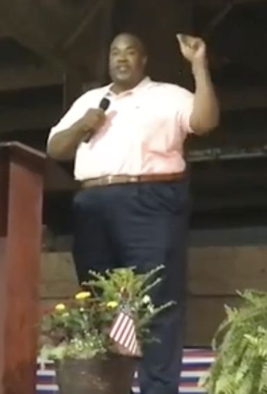 MeidasTouch's tweet photo. UNEARTHED FOOTAGE:

In August of 2021, Republican nominee for North Carolina governor Mark Robinson attacked United States Olympic gymnast Simone Biles during a speech after she withdrew from competition for her own mental health.

Robinson told a crowd, "I ain't no little, weak gymnast that quits when to going gets tough."

Story and video: https://t.co/DvAZyUuK2g