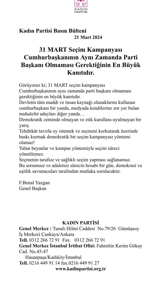 Görüyoruz ki; 31 MART seçim kampanyası Cumhurbaşkanının aynı zamanda parti başkanı olmaması gerektiğinin en büyük kanıtıdır. Devletin tüm maddi ve insan kaynağı olanaklarını kullanan cumhurbaşkanı bir yanda, medyada kendilerine zor yer bulan muhalefet adayları diğer yanda…