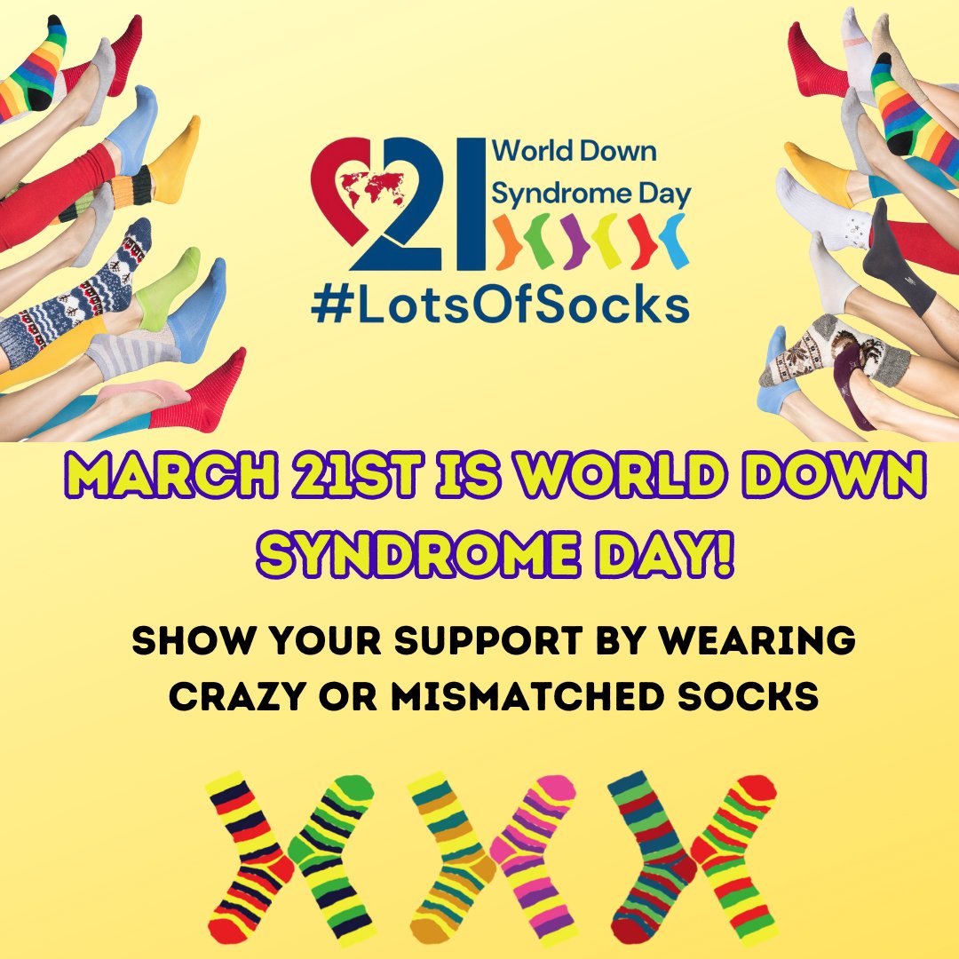 Tomorrow is World Down Syndrome Day! Join us in showing support and building awareness for World Down Syndrome Day by rocking your brightly colored, crazy or mismatched socks. Show how much fun a little something extra can bring!  @AGHoulihan @UCPSNC