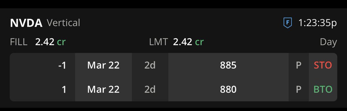 $NVDA atm 5pt credit spread bc ⁦<a href="/optionsbbq/">Bob - 🍖🔥🌶️📈(BBQ & Trading ™)</a>⁩ said so 😂