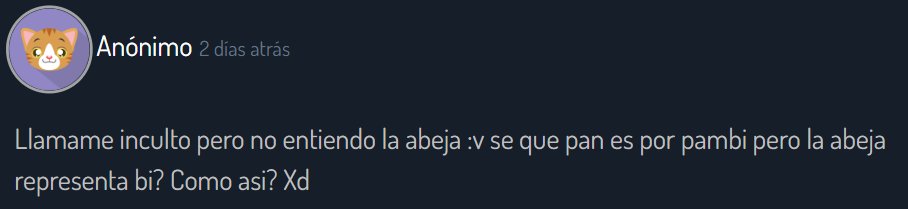 PambiConfes's tweet photo. No es tan difícil de entender pero

Pambi
"Pam"= Pan🍞
"Bi"= Bee (abeja en Inglés) 🐝

-🦔 https://t.co/mkGJTdU4Ig