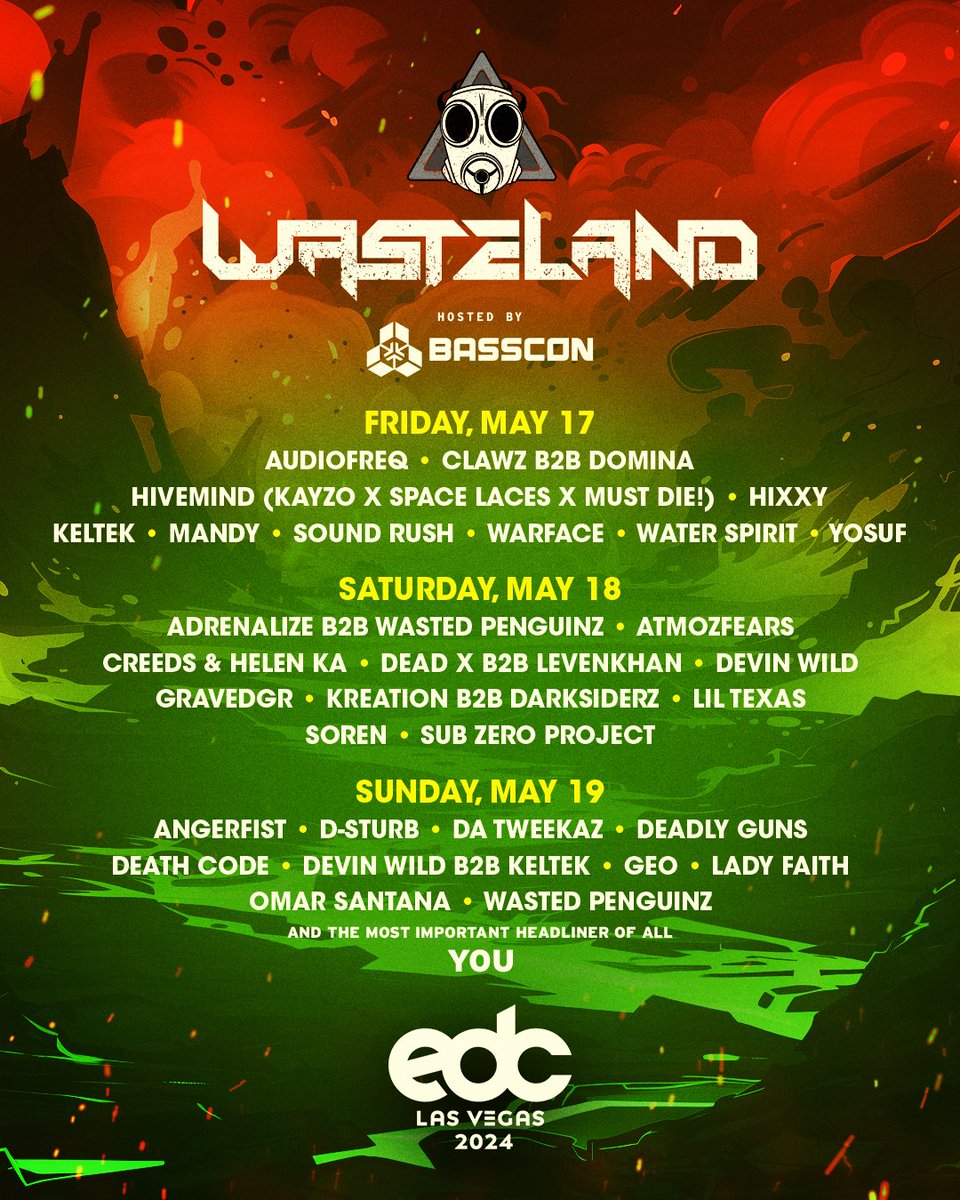 Presenting #wasteLAND; @bassconmassive’s hard dance haven boasting energy levels of 150+ BPM, creating a synchronized home for our hard core Headliners.💥☄️ Who are you excited to see, #TeamBasscon?! #EDCLV2024 #kineticCIRCLE