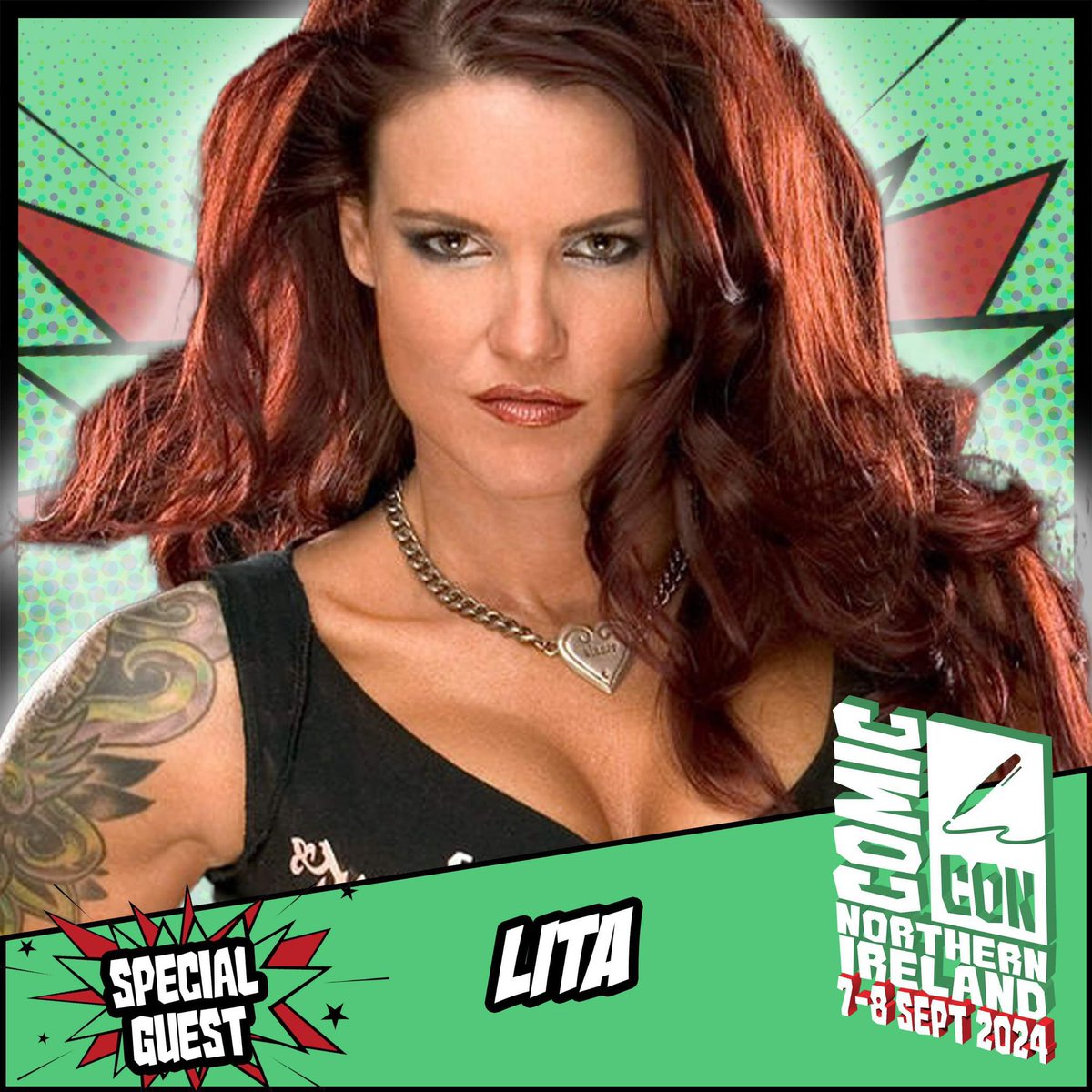 Comic Con Northern Ireland welcomes Lita, known for WWE, It Wants Blood, Dark Angel, and many more. Appearing 7-8 September! Tickets: comicconnorthernireland.co.uk