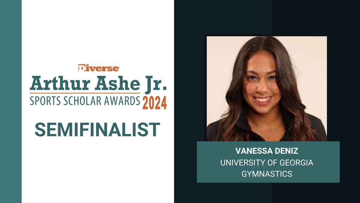 .@VanessaDeniz_ of <a href="/UGAGymnastics/">Georgia Gymnastics</a> is one of the 2024 Arthur Ashe Jr. Sports Scholars semifinalists for Female Athlete of the Year. Congrats, Vanessa!