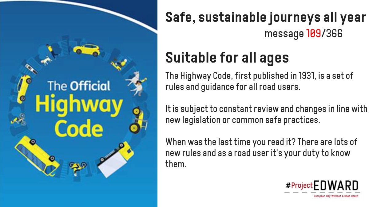 Day 109/366
You're never too old to stop learning and you have a duty, as road user, to keep up to date. #ProjectEDWARD #HighwayCode