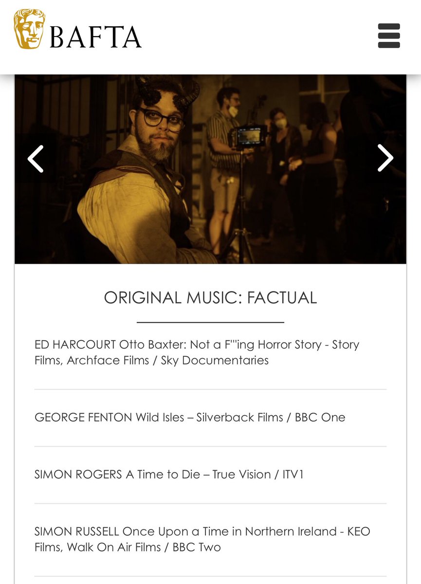 TV BAFTA nominations are out and @EdHarcourt is nominated for Best Original Music!!! 🙌 …And big congratulations to Bruce Fletcher and Peter Beard for their Best Director (Factual) nomination and to Daisy Allsop and Otto Baxter on an amazing film! @storyfilms_tv @skytv