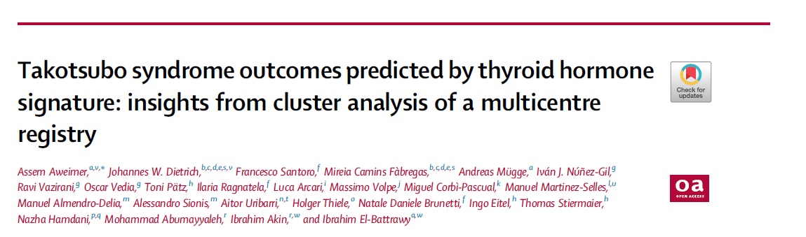 📢Thyroid Function and outcomes in Takotsubo Syndrome. Our collaborative manuscript in @eBioMedicine /Lancet (IF=11). A cluster analysis with AI, from the European GEIST registry 📚🆓👉doi.org/10.1016/j.ebio… @DrAweimer @drjwdietrich @thiele_holger @IngoEitel @Luca_Arcari88