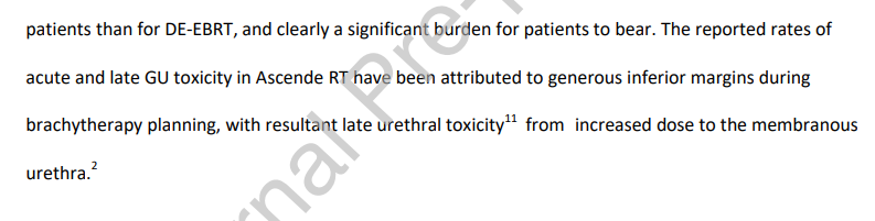 @SouMyajiT_RO @JZ_GER the technical quality wasn't low! It's thought the increased urethral toxicity in ASCENDE-RT was from too generous a margin inferiorly.  With lower BT dose and tighter apical margin this is much improved.