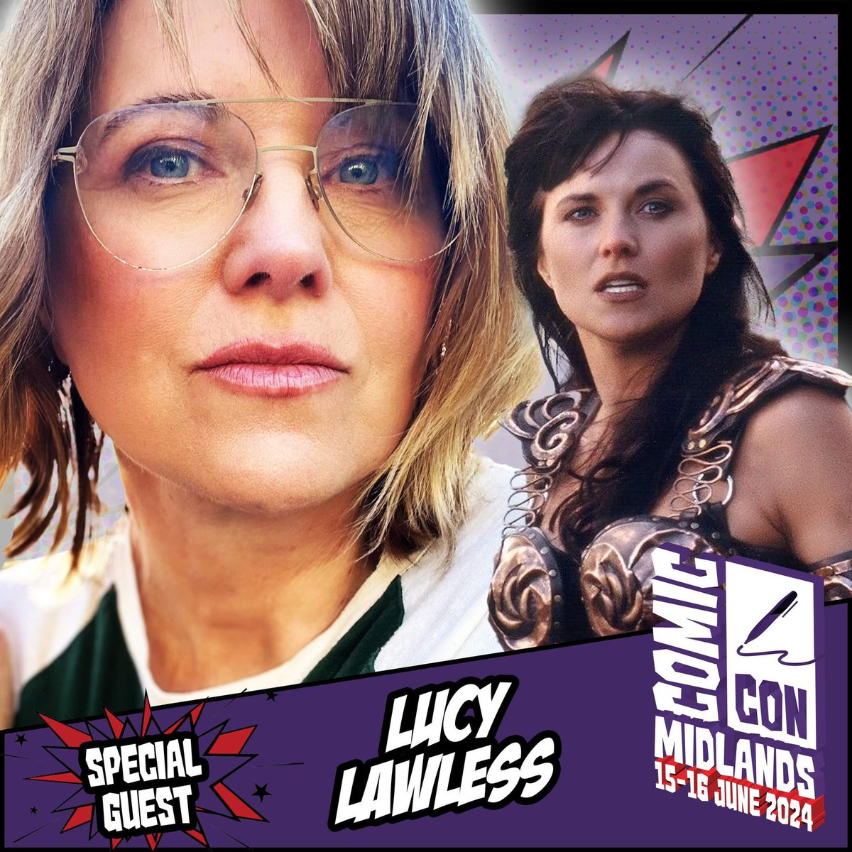 Comic Con Midlands welcomes Lucy Lawless, known for projects such as Xena: Warrior Princess, My Life is Murder, Mosley, Ash vs Evil Dead, and many more. Appearing 15-16 June! Tickets: comicconventionmidlands.co.uk