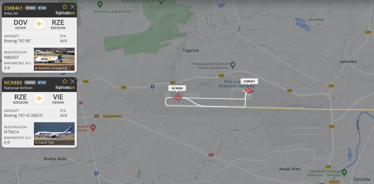 alternativewip's tweet photo. #AtlasAir #NationalAirlines 2x 747 freighters parked up at rzeszow poland, arrival from dover air force base / destination vienna austria. #CMB461 #NCR880 #RZE https://t.co/aGsj862uC9