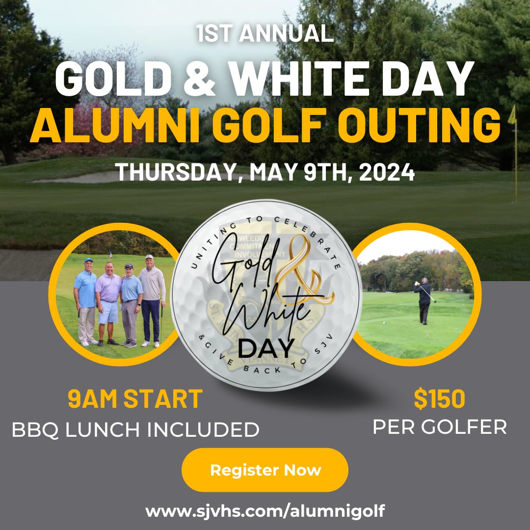 Join us on Thursday, May 9, at Shark River Golf Course for the Gold & White Alumni Golf Outing! This outing is meant to bring together alums from all classes, years, and decades for an enjoyable day to celebrate Knowledge, Commitment, and Involvement. Link in bio to sign up!