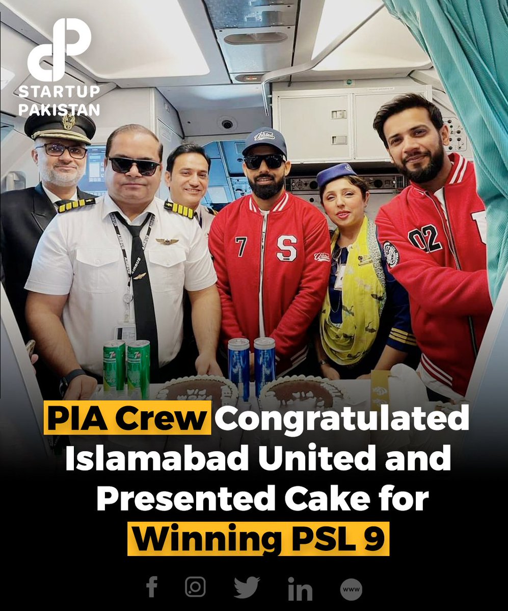 Pakistan International Airlines (PIA) crew members extended their congratulations to Shadab Khan and his team, Islamabad United, for emerging victorious in the Pakistan Super League Season 9 (PSL 9) of 2024.

#PIA #Crew #Members #PSL9 #Islamabadunited #Cake