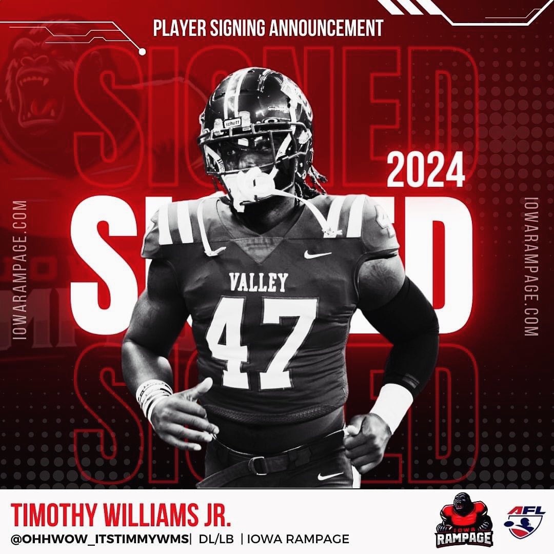 Congratulations to former Defensive Lineman Timothy Williams Jr. on signing with Iowa Rampage of the Arena Football League. We wish you continued success on your journey! #Elevate