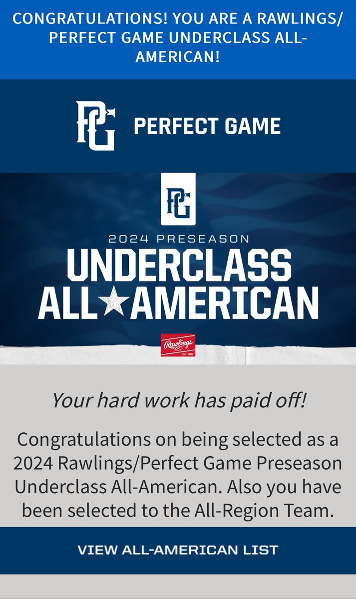 Thank you, @PerfeGameUSA and @RawlingsSports for the recognition! @PG_Georgia @MOCOathletics_ @TheCanesBB