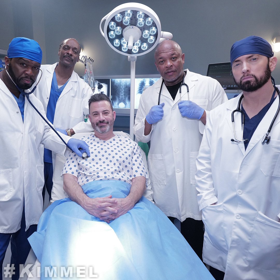 Everybody is a doctor on DRE DAY. 💉@jimmykimmel @JimmyKimmelLive @drdre @SnoopDogg @50cent