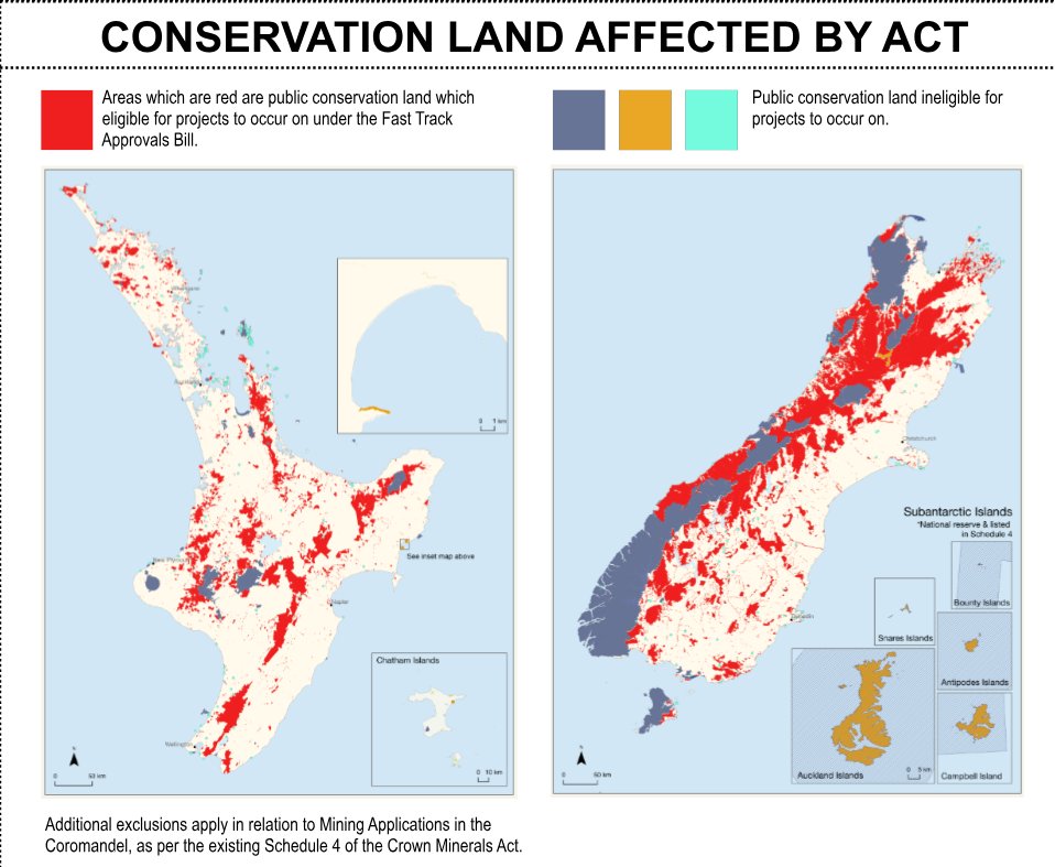The area in red is public conservation land where the fast-track bill will allow applications to mine - applications in which the public (& environmental NGOs) get ZERO say. The fast-track bill is a war on nature - and an assault on democracy.