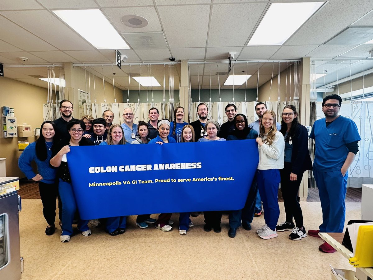 So honored to work w this incredible team & inspired by their committment to #ColonCancer prevention everyday ! A little late 🙈 but @VAMinneapolis @UMN_GIHep 💩Team for #DressInBlue 🔵🔹🟦 Day #ColonCancerAwarenessMonth