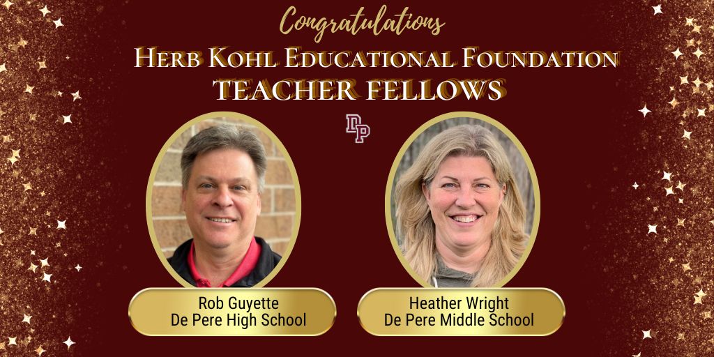 DePereHS's tweet image. Exciting news 🗞📰! Mr. Rob Guyette &amp;amp; Ms. Heather Wright named Teacher Fellows by Herb Kohl Educational Foundation Well-deserved recognition for 2 of our outstanding educators Read more bit.ly/kohlfellows
#HKEdFoundation
#EducatorExcellence 
#StudentCentered 
#DPride