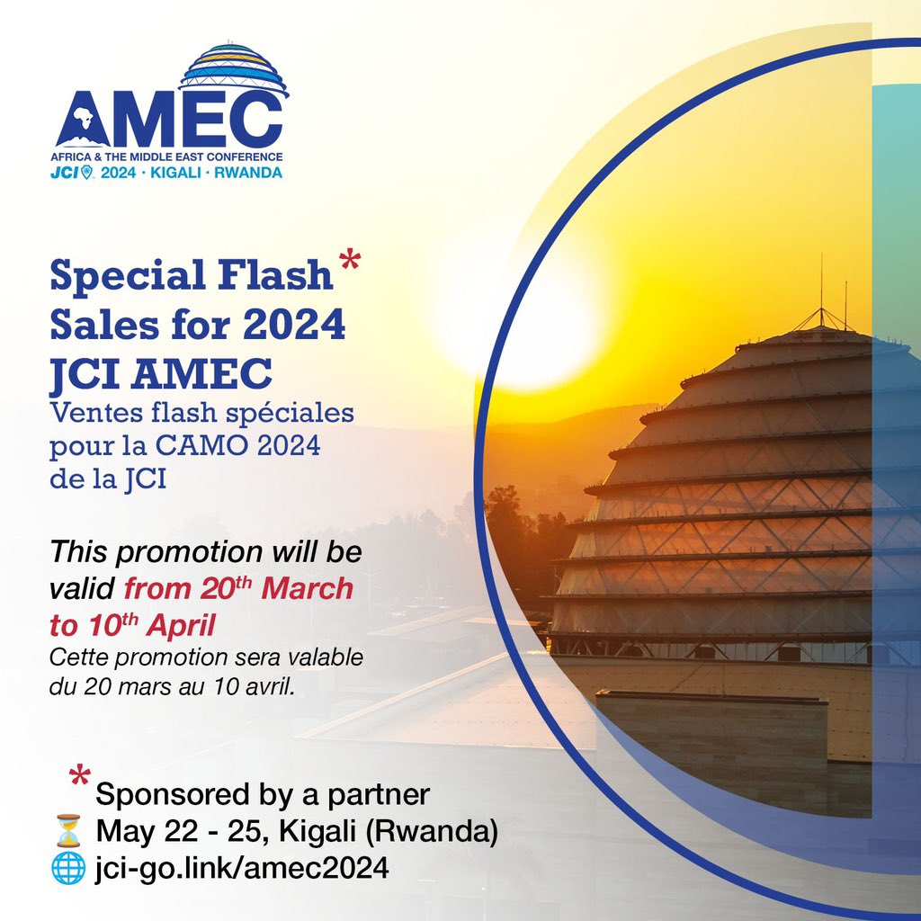 2024JCI_AMEC's tweet photo. 💥💥FANTASTIC OPPORTUNITY TO ATTEND THE AMEC 2024! 💥💥💥

"It's not every day I meet young people bringing solutions to the table, how can I not support you?"says one of our partners. 

We are excited 2 share a SPECIAL OFFER to participate in the Africa&amp;Middle East Conference! https://t.co/h0MdF6JDRv