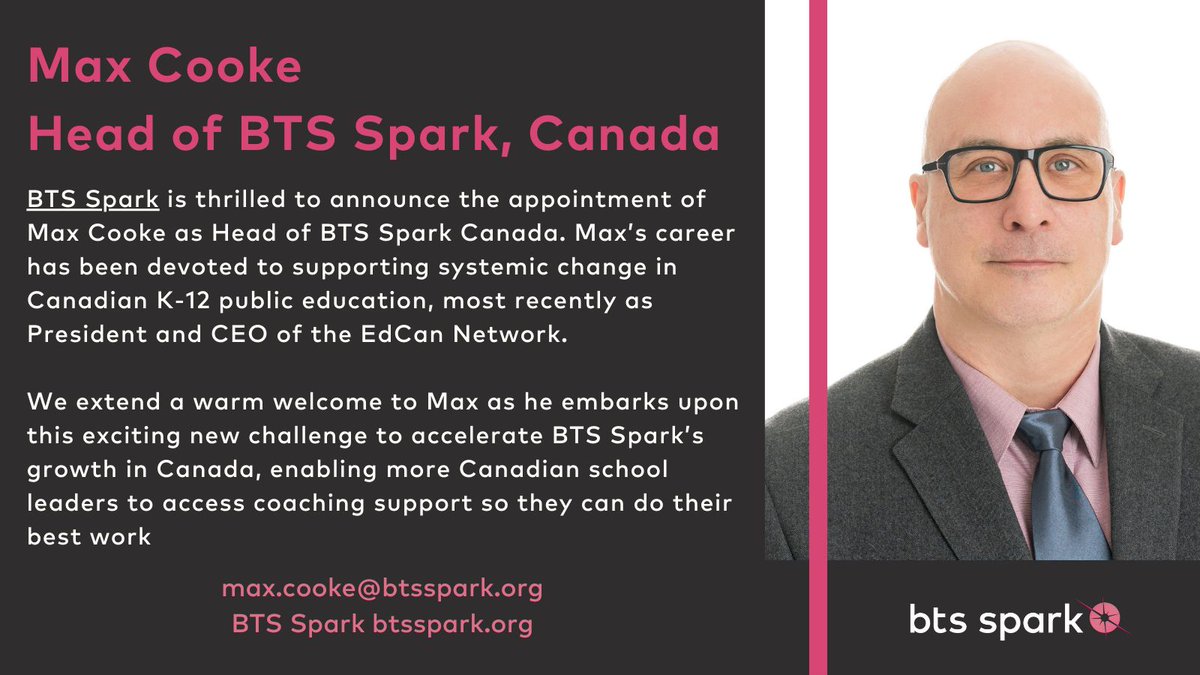 After 17 years of dedicated service, @max_cooke will transition from his role as CEO to Head of BTS Spark Canada. @EdCanNet Board of Directors and staff would like to Max for his unwavering commitment to equity and systemic change in our education systems. Congratulations! 🎉