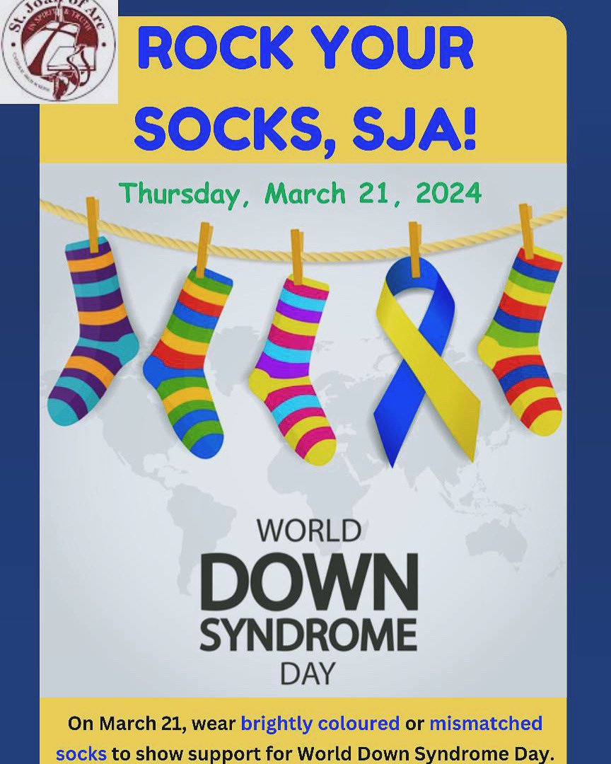 On March 21st, wear brightly coloured or mismatched socks to show support for World Down Syndrome day! @angelasaggese9 @paonesl @YCDSB