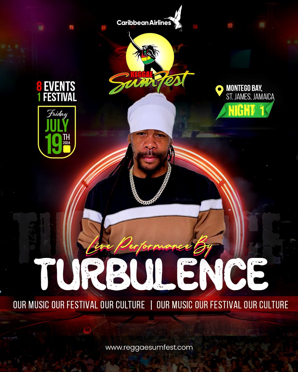 Yuh ready fi experience a notorious performance from Turbulence? Reggae Sumfest is back at Catherine Hall for the Greatest show on Earth! Tickets soon drop‼️ #ReggaeSumfest2024 #OurMusic #OurFestival #OurCulture #TheSumfestExperience