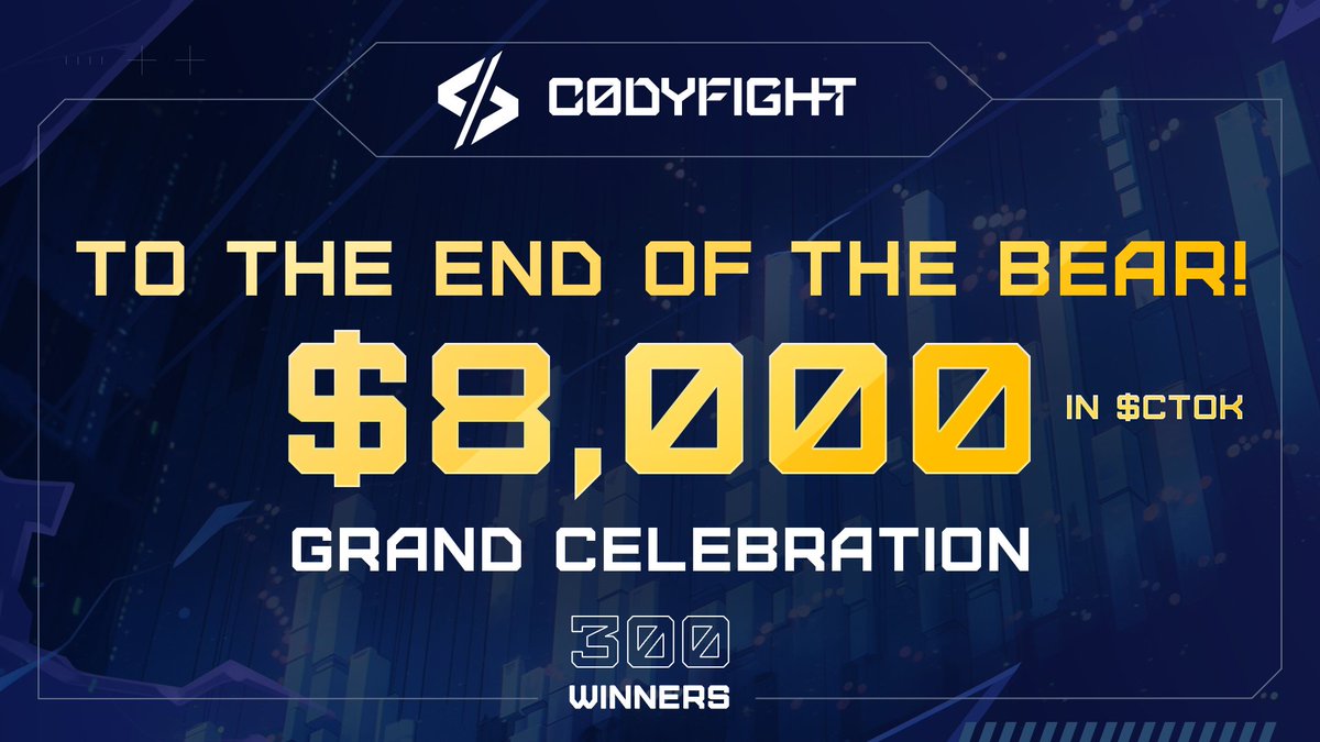 💸 Win a Share of $8000 in $CTOK
Celebrate the end of the bear market with us!

1⃣ Follow us on X
2⃣ Like &amp; RT this post
3⃣ Tweet your top Codyfight moment using #PlayCodyfight &amp; $CTOK 
4⃣ Complete this form: forms.gle/qzUcCM4yqRtSm5…

Be among 300 winners on April 4th.