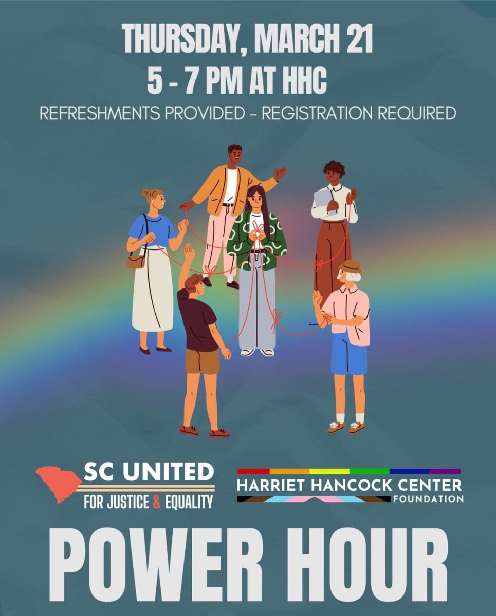 TOMORROW: We’re hosting a Power Hour ⚡️at the Harriet Hancock Center in Columbia from 5:00 PM to 7:00 PM. We’ll have snacks, speakers discussing the challenges of South Carolina’s political climate, community-building activities, & more. RSVP to join us: signupgenius.com/go/10C094FADA6…