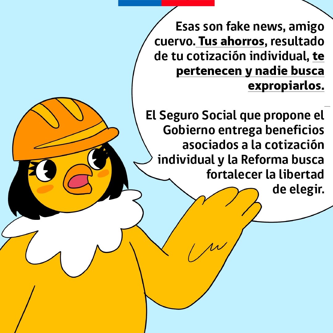 🐦¡Que no te pase! No difundas noticias falsas de la Reforma por #MejoresPensiones, infórmate por vías oficiales y siempre chequea dos veces. Más información en mintrab.gob.cl.