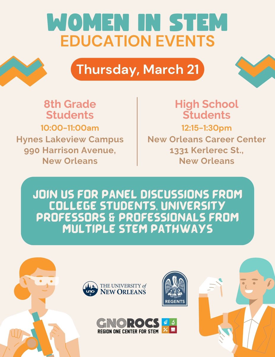 .@KimHunterReed will be in New Orleans to moderate a STEM-ulating discussion during a special Women in STEM event sponsored by GNOROCS (@GNOinc) and @UofNO. Join her at Hynes Lakeview on Thursday from 10-11 AM as we celebrate present and future female STEM stars! #LaProspers