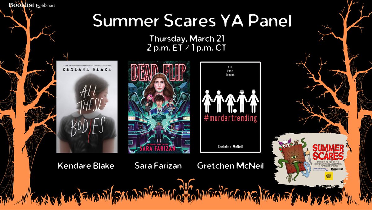 Do you dare join us for the second installment of our 2024 @SummerScares panel series? Things are getting even spookier as we talk with YA authors @KendareBlake, @SaraFarizan, & @GretchenMcNeil during this free webinar TOMORROW (3/21). Register now: bit.ly/48N490u