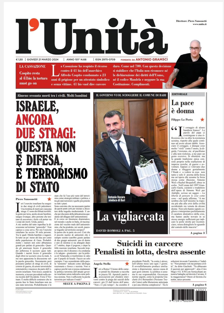 📰 La prima pagina dell’#Unità del #21marzo Abbonati subito: bit.ly/ABBONATI-SUBITO