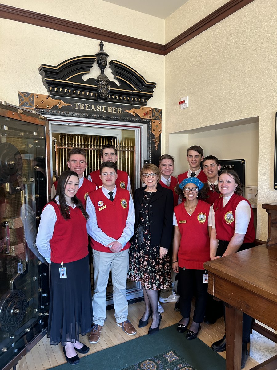 I get to meet with the Senate pages each year and discuss the Treasury. The historic 1910 Capitol elevator turned out to be just the right size to contain this group of future leaders!