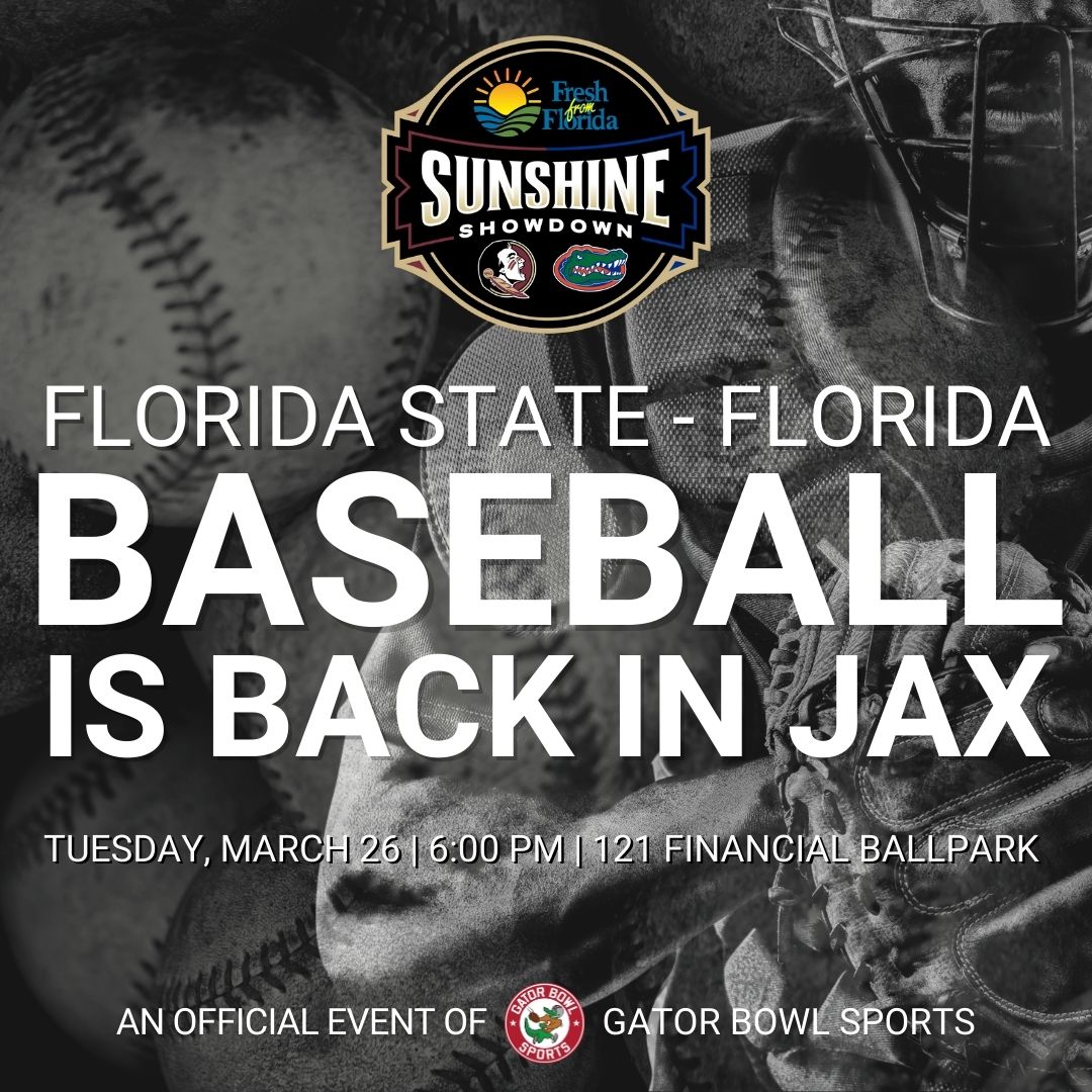 VyStar Ballpark (@vystar_ballpark) on Twitter photo We are less than a week away from the annual Sunshine Showdown as <a href="/GatorsBB/">Florida Gators Baseball</a> and <a href="/FSUBaseball/">FSU Baseball</a> battle at 121 Financial Ballpark next Tuesday, March 26th. ⚾
For tickets and more information, please visit the Gator Bowl Sports page here: brnw.ch/21wI41P We are less than a week away from the annual Sunshine Showdown as <a href="/GatorsBB/">Florida Gators Baseball</a> and <a href="/FSUBaseball/">FSU Baseball</a> battle at 121 Financial Ballpark next Tuesday, March 26th. ⚾
For tickets and more information, please visit the Gator Bowl Sports page here: brnw.ch/21wI41P