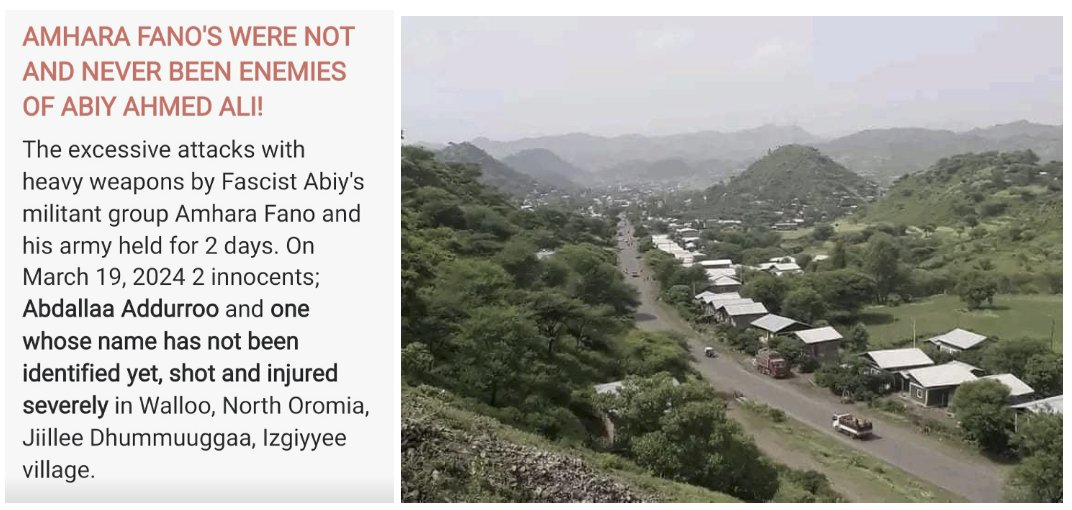 Abiy's doctrine and his enabler Oromo's rights are beyond their ill thoughts. Firing heavy weapons for 2 days (3/18-19/2024) during a time of Ramadan is a clear message to Oromos that this is the beginning of mass ethnic cleansing.  <a href="/Reuters/">Reuters</a> #WallooMassacre