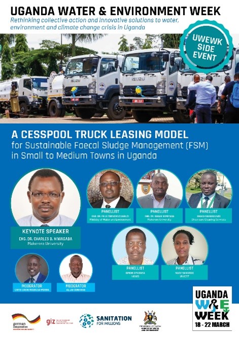 #UWEWK2024 New side event loading... Date: Thursday 21st March, 11:30 - 15:30. Topic: 'A cesspool truck leasing model for sustainable faecal sludge management in small to medium towns in Uganda.' Hosted by S4M. Join Online! Meeting ID:829 5501 2857 |Security Passcode:229058