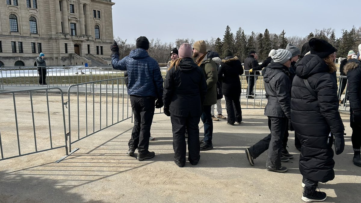 Just got home the teachers rally at the legislative buildings in Regina.  Easy over 6,000 people there. The place was guarded with barricades and fences and crawling with cops.  I’ll be posting more photos. #ISupportSTF #skpoli