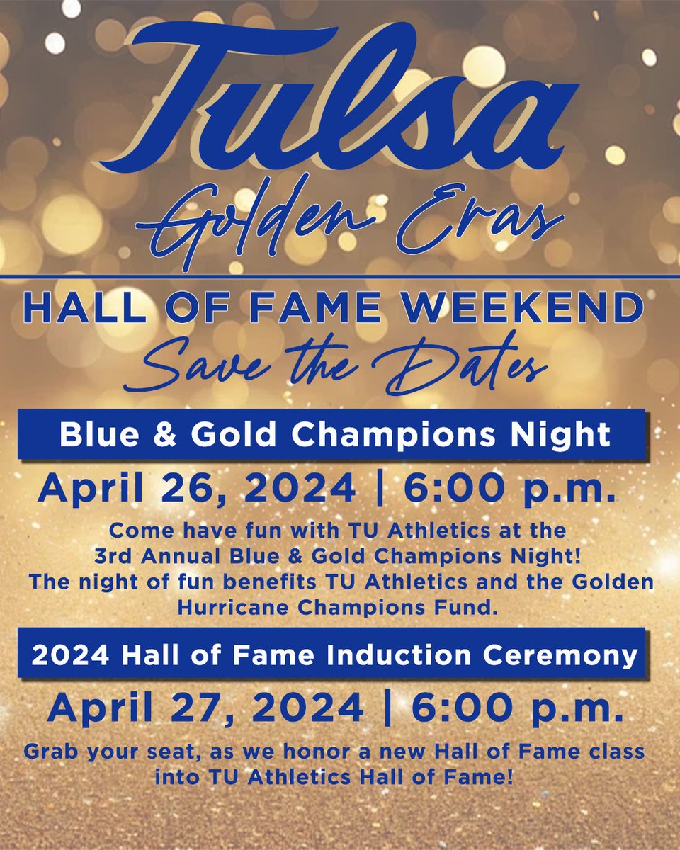 It's Hall of Fame season! Join us this April to honor our 2024 Tulsa Hall of Fame Class! Get your tickets below! 🎟️: utulsa.edu/give/giving-op… #ReignCane