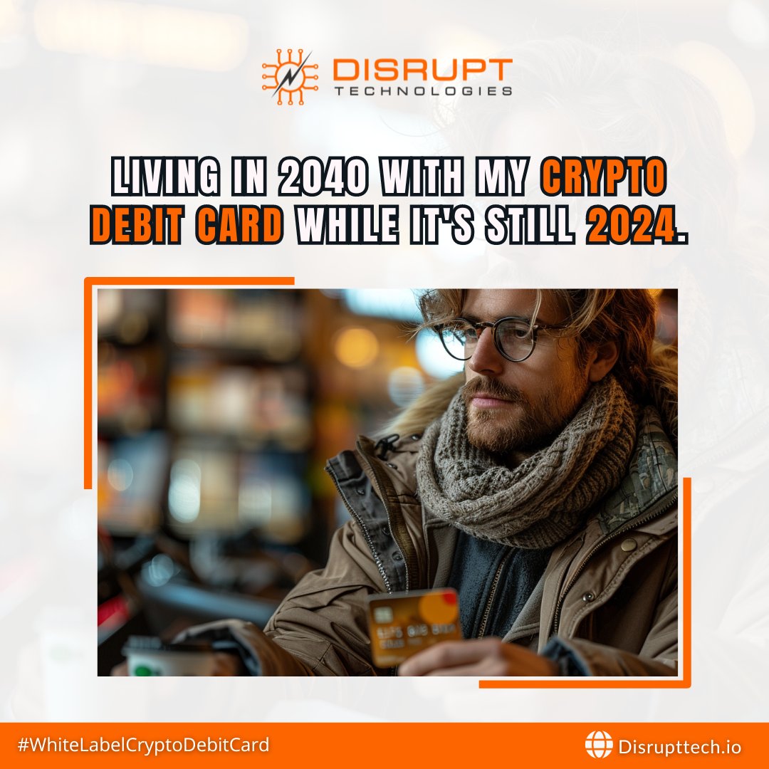 DisruptTechCard's tweet image. 🚀 Why dream of 2040 when you can live it today? With #Disrupttech's #cryptodebitcards, you're not just spending but stepping into the future. 

Check us out at 👉 Disrupttech.io and join the future now! 

#Crypto #Blockchain #fintech #CryptoMarket