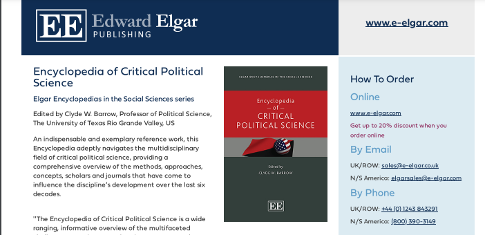 @NPS_Caucus is delighted to announce the release of their latest publication, the 'Encyclopedia of Critical Political Science,' released by Edward Elgar in March 2024. Link to book's website: e-elgar.com/shop/usd/encyc…