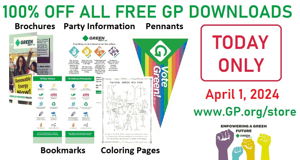 Over 20 Green files, including the awesome coloring books make it worth the trip. No pranks there. #BeSeenBeingGreen #organize #greenparty #GND #RealGND #Green #politics #Greens #AprilFoolsSale #theyarealwaysfree #GPUS #progressive #progressivepolitics