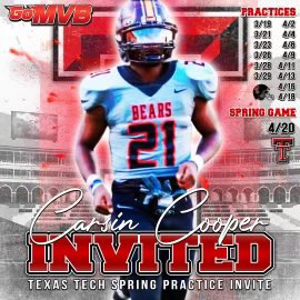I will be at Texas Tech’s spring practices next week! Thanks for the invite @jkbtjc_53 @CoachKennyPerry @JoeyMcGuireTTU @GoMVB