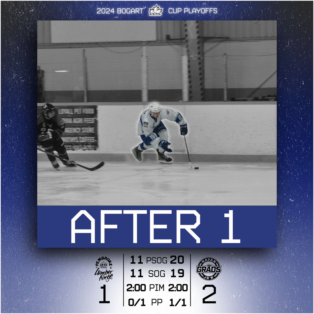 The score after 1. Roy and Jowett get us going early in the first, but Pembroke strike back. #2024bogartcup #ottawa #navan #pembroke