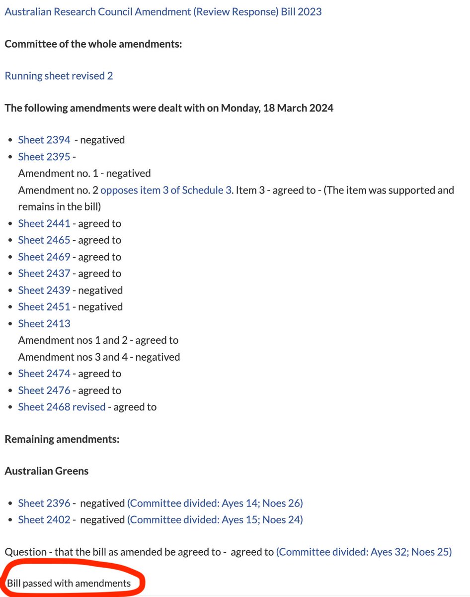 🚨🚨🚨 IT’S DONE! ❗️The ARC Review Response Bill just passed parliament❗️ No more political interference in individual ARC grants! The ARC will get a Board, who will approve individual grants. It’s a wonderful day for Australian research!