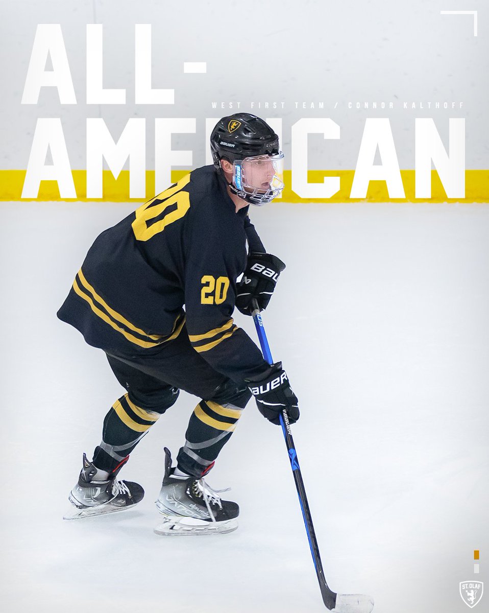 𝐓𝐡𝐞 𝐁𝐞𝐬𝐭 𝐢𝐧 𝐭𝐡𝐞 𝐖𝐞𝐬𝐭. @StOlafMHockey's Connor Kalthoff has been named a CCM / @AHCAHockey West First Team All-American, becoming the program's first All-American in over a decade! RELEASE: athletics.stolaf.edu/news/2024/3/20… #UmYahYah | #OlePride | #d3hky