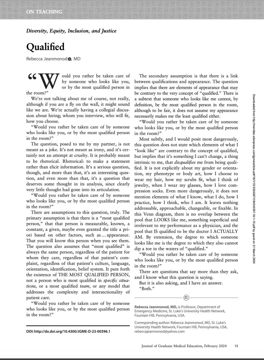 Thank you, Rebecca Jeanmonod for this exquisitely written essay and thank you @JournalofGME for publishing it and making it #openaccess--especially in a time such as this. #both