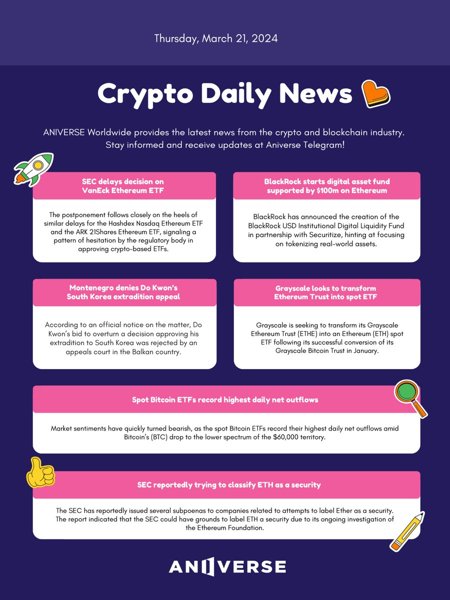ANIVERSE Crypto Daily News_March 21, 2024💌 
👇Check out the full text at
medium.com/aniverse/crypt…