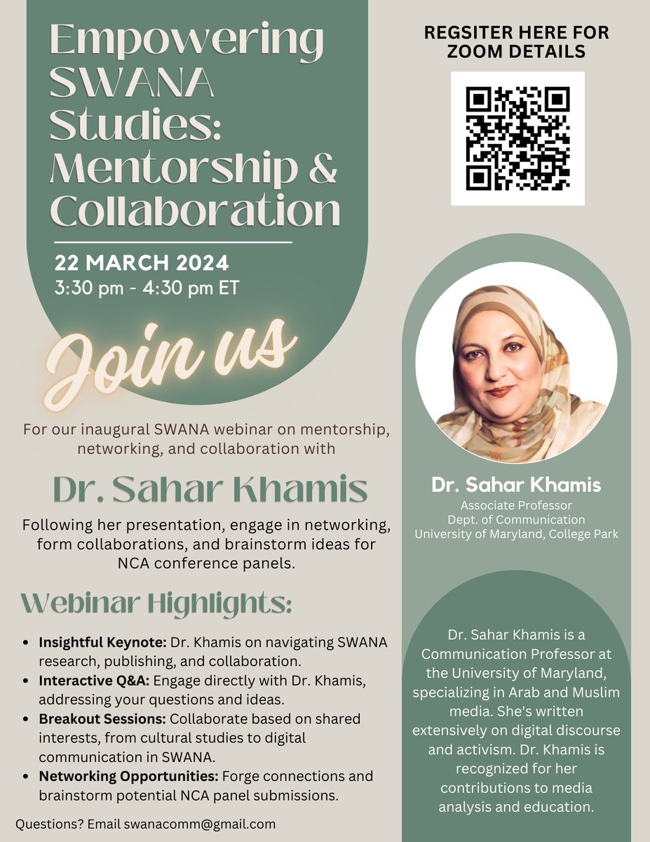 Delivering keynote remarks & answering questions from #graduatestudents & junior #faculty in this 'Empowering #SWANA #Studies: #Mentorship & #Collaboration' webinar, Friday, March 22, 3:30- 4:30 pm EST. Register for this @NatComm event to receive the Zoom link. Free for everyone!