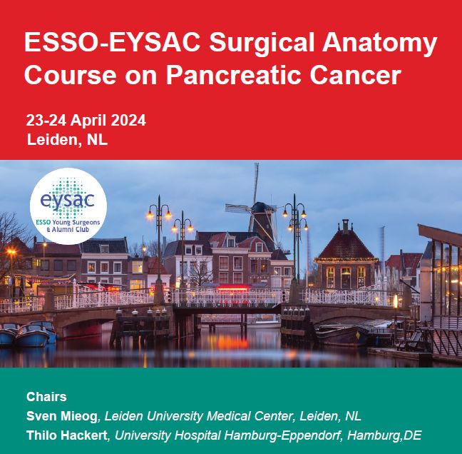 🌟 #YoungSurgeons, trainees: Join ESSO-@EYSAC1 course. Dive deep into #PancreaticCancer surgery. 📅 April 23-24, 2024, Leiden, NL #SurgicalEducation #ESSOEYSAC 🔗 buff.ly/490sNeh