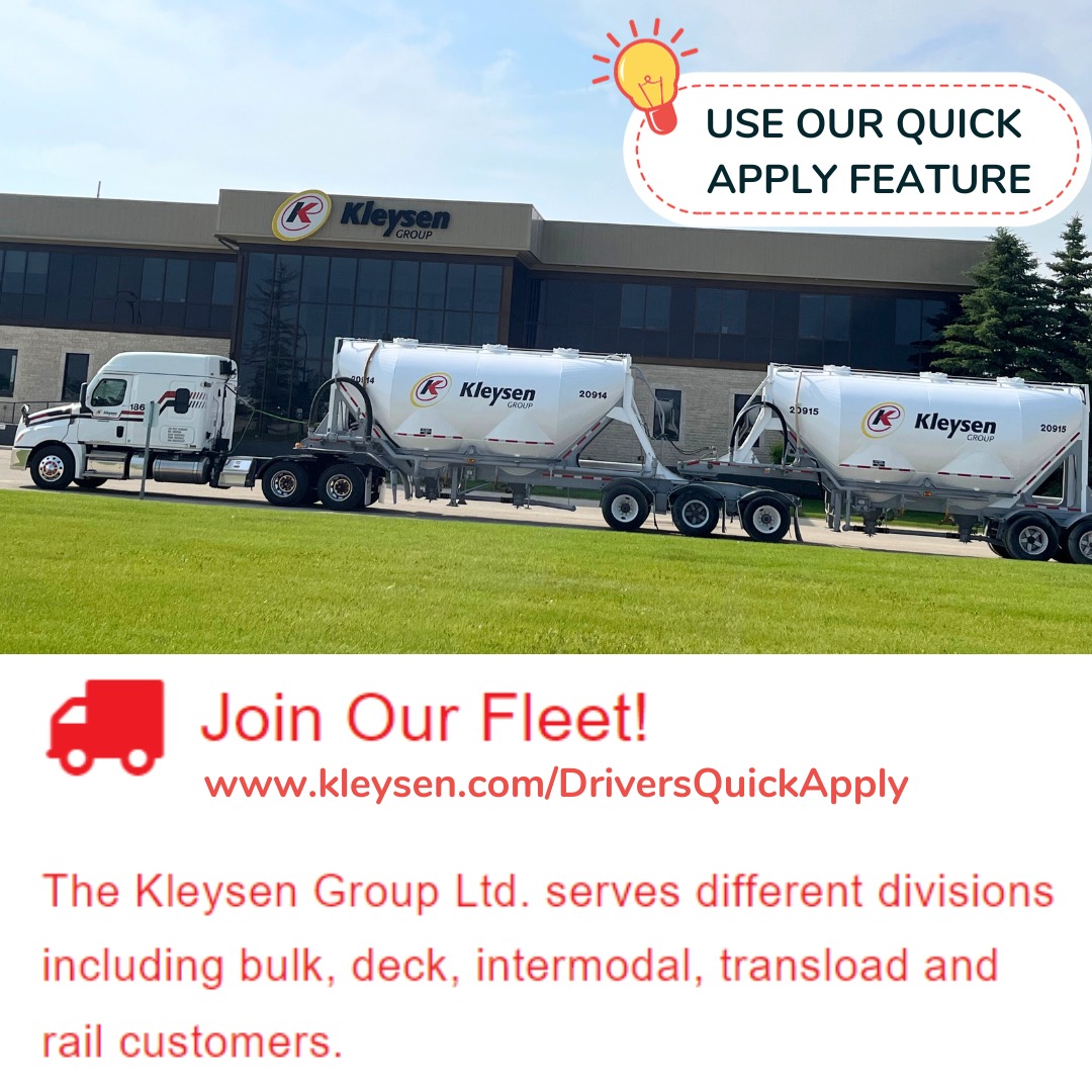 To inquire about Kleysen and become part of the Kleysen fleet of Drivers please contact driver recruitment at 1.888.271.9785 or try out our Drivers Quick Apply Feature on our website and we will contact you! 👉kleysen.com/DriversQuickAp…